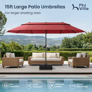 15ft 2 Tier Large Double-Sided Patio Vented Umbrella with Base
