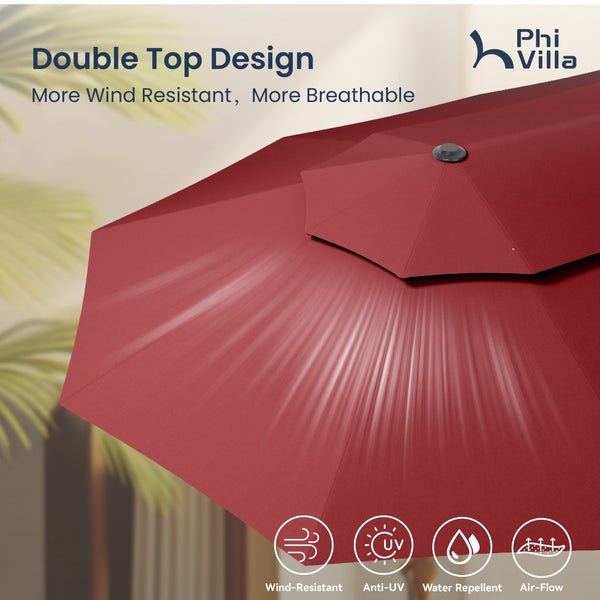 15ft 2 Tier Large Double-Sided Patio Vented Umbrella with Base