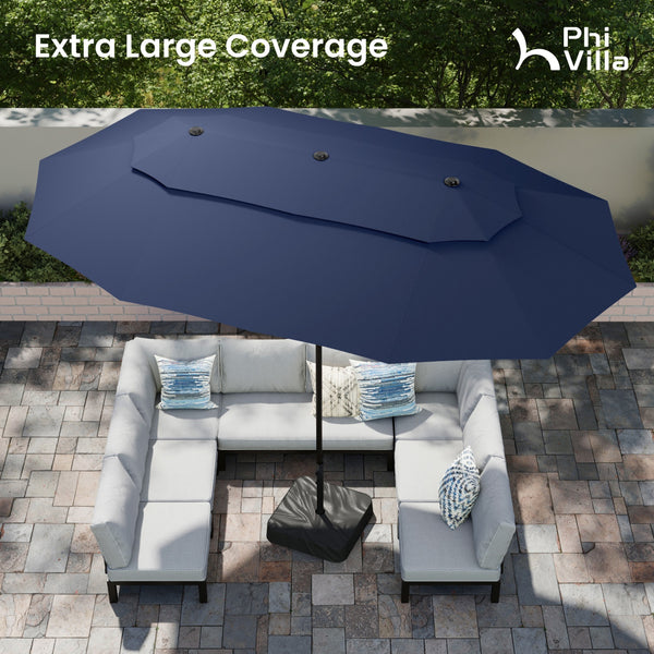 15ft 2 Tier Large Double-Sided Patio Vented Umbrella with Base