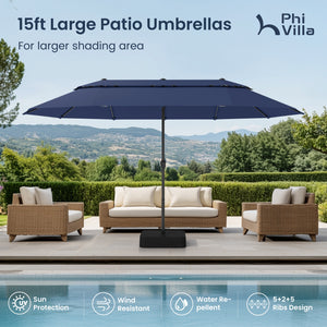 15ft 2 Tier Large Double-Sided Patio Vented Umbrella with Base