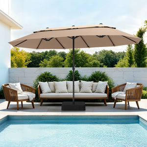 15ft 2 Tier Large Double-Sided Patio Vented Umbrella with Base