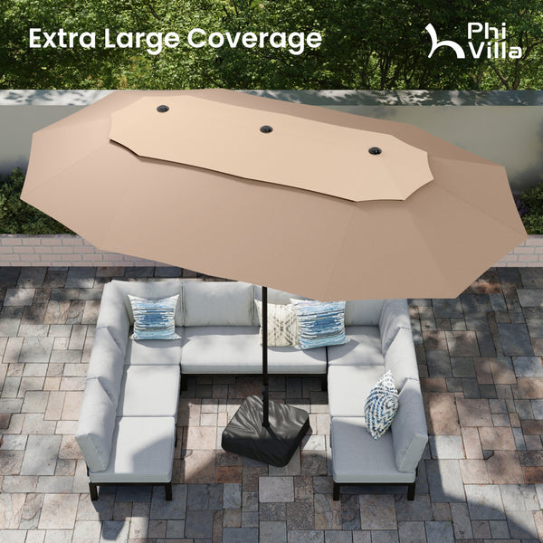 15ft 2 Tier Large Double-Sided Patio Vented Umbrella with Base