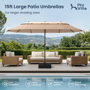 15ft 2 Tier Large Double-Sided Patio Vented Umbrella with Base