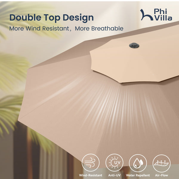 15ft 2 Tier Large Double-Sided Patio Vented Umbrella with Base