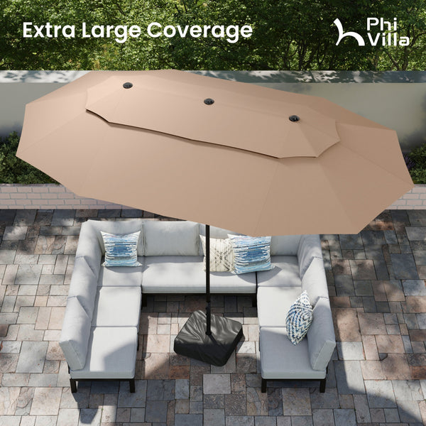15ft 2 Tier Large Double-Sided Patio Vented Umbrella with Base