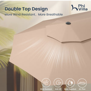 15ft 2 Tier Large Double-Sided Patio Vented Umbrella with Base