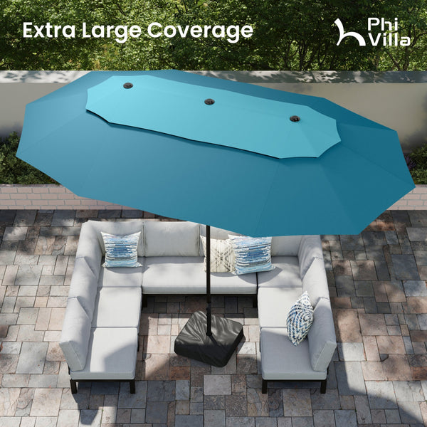 15ft 2 Tier Large Double-Sided Patio Vented Umbrella with Base