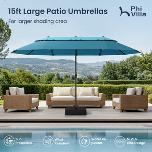 15ft 2 Tier Large Double-Sided Patio Vented Umbrella with Base