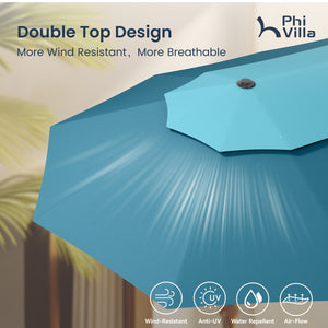 15ft 2 Tier Large Double-Sided Patio Vented Umbrella with Base