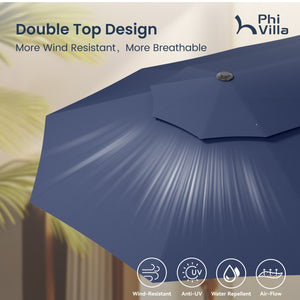 15ft 2 Tier Large Double-Sided Patio Vented Umbrella with Base