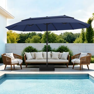 15ft 2 Tier Large Double-Sided Patio Vented Umbrella with Base