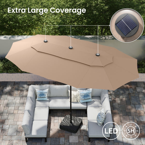15ft 2 Tier Large Double-Sided Patio Vented Umbrella with Base