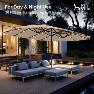 15ft 2 Tier Large Double-Sided Patio Vented Umbrella with Base
