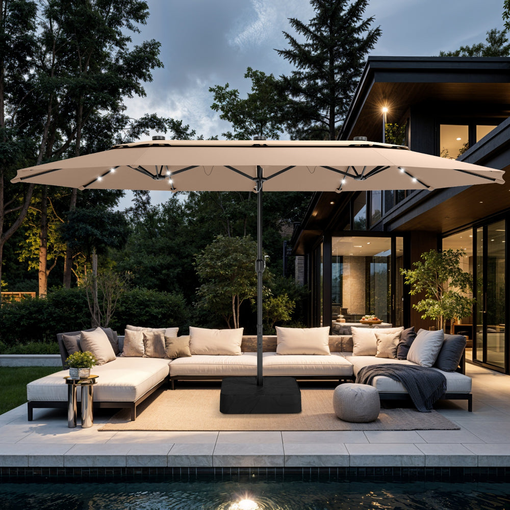 15ft 2 Tier Large Double-Sided Patio Vented Umbrella with Base