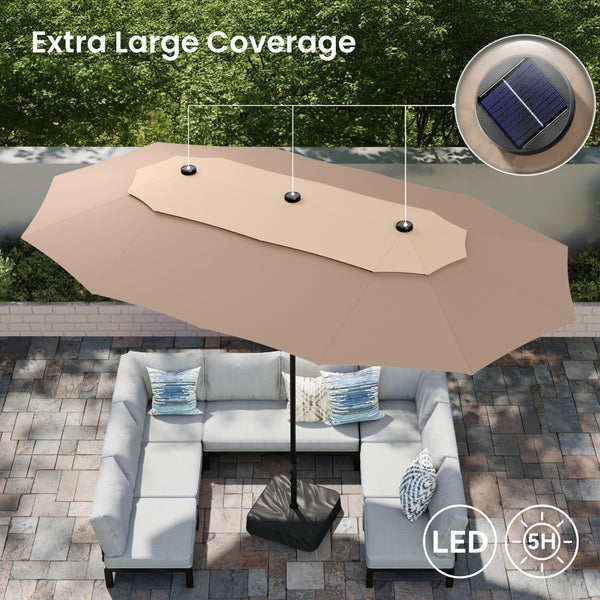 15ft 2 Tier Large Double-Sided Patio Vented Umbrella with Base