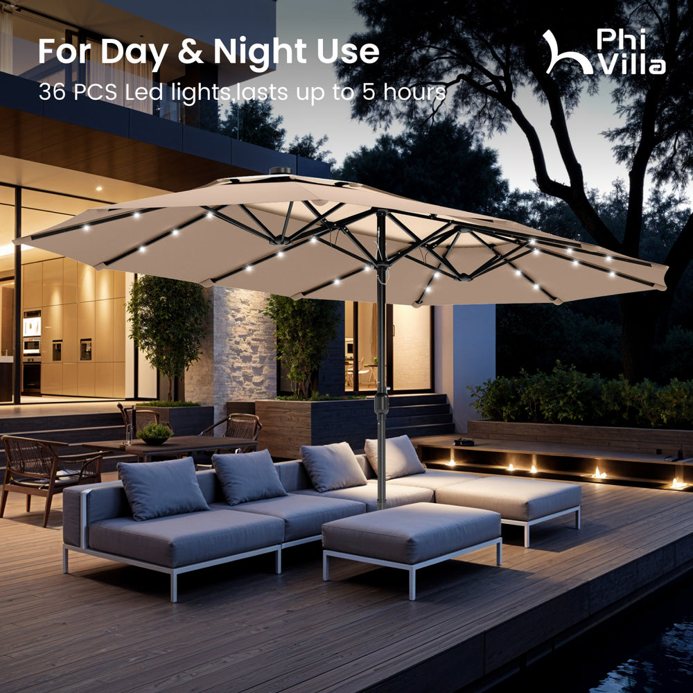 15ft 2 Tier Large Double-Sided Patio Vented Umbrella with Base