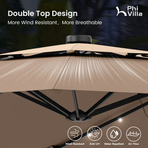15ft 2 Tier Large Double-Sided Patio Vented Umbrella with Base