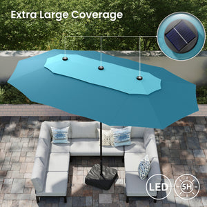 15ft 2 Tier Large Double-Sided Patio Vented Umbrella with Base