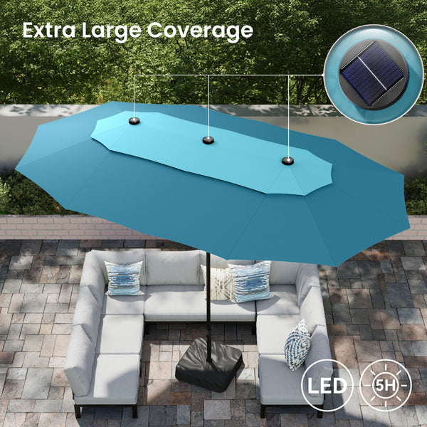 15ft 2 Tier Large Double-Sided Patio Vented Umbrella with Base