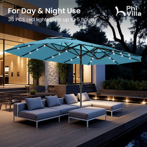 15ft 2 Tier Large Double-Sided Patio Vented Umbrella with Base