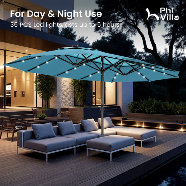 15ft 2 Tier Large Double-Sided Patio Vented Umbrella with Base