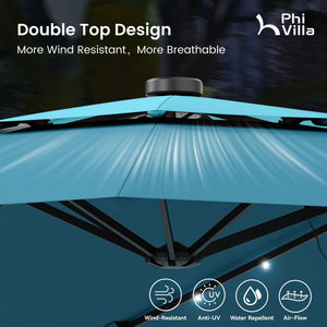 15ft 2 Tier Large Double-Sided Patio Vented Umbrella with Base
