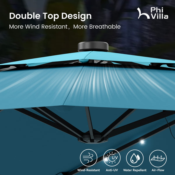 15ft 2 Tier Large Double-Sided Patio Vented Umbrella with Base