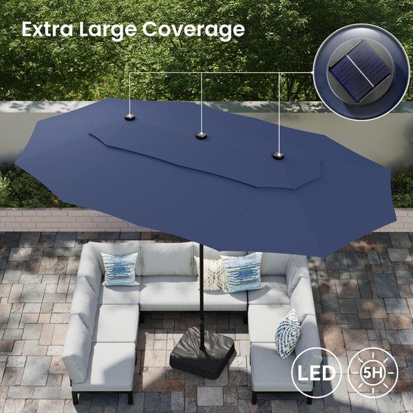 15ft 2 Tier Large Double-Sided Patio Vented Umbrella with Base