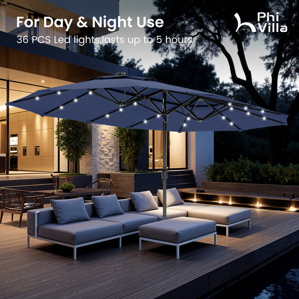 15ft 2 Tier Large Double-Sided Patio Vented Umbrella with Base