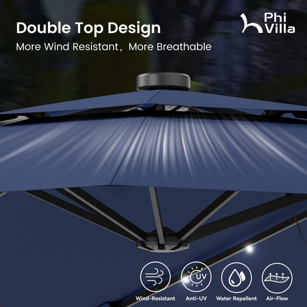 15ft 2 Tier Large Double-Sided Patio Vented Umbrella with Base