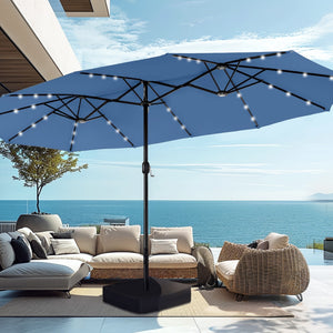 15ft Solar Double-Sided Patio Extra Large Twin Umbrella with Led Lights and Base