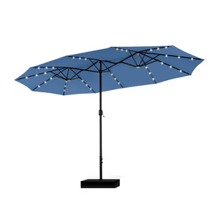 15ft Solar Double-Sided Patio Extra Large Twin Umbrella with Led Lights and Base
