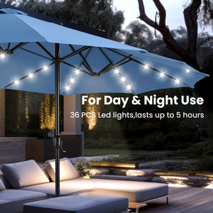 15ft Solar Double-Sided Patio Extra Large Twin Umbrella with Led Lights and Base