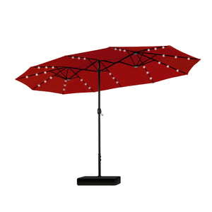 15ft Solar Double-Sided Patio Extra Large Twin Umbrella with Led Lights and Base