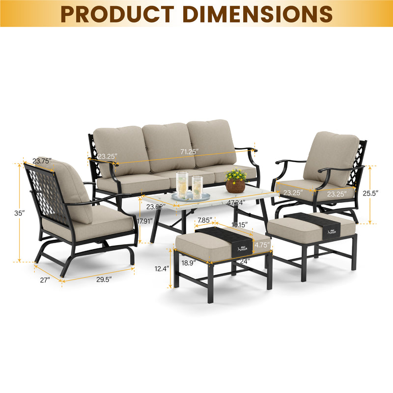 Phi Villa 15-Person Outdoor Patio Furniture Combination Set with Sofa Set, Dining Set, and Umbrella