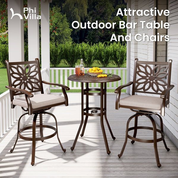 PHI VILLA Cast Aluminum Outdoor Pub Height Bar Table