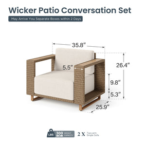 1 Piece Rattan Sofa Chair with Wide Armrests