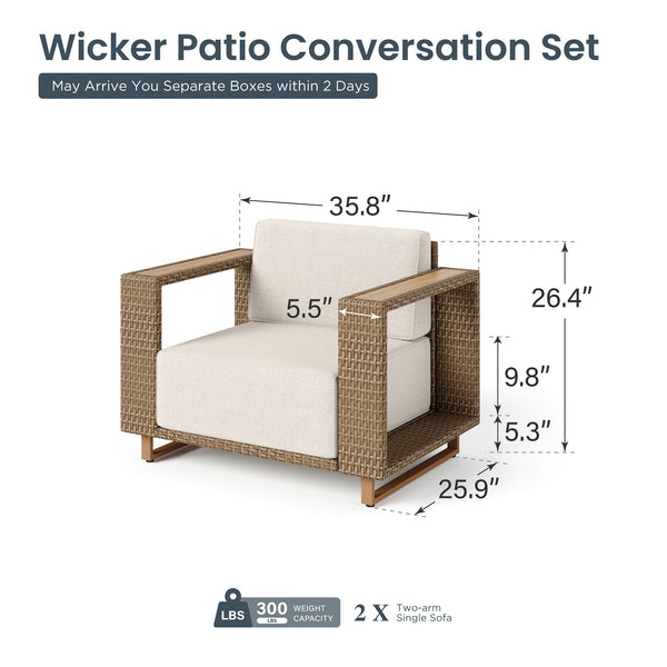 1 Piece Rattan Sofa Chair with Wide Armrests