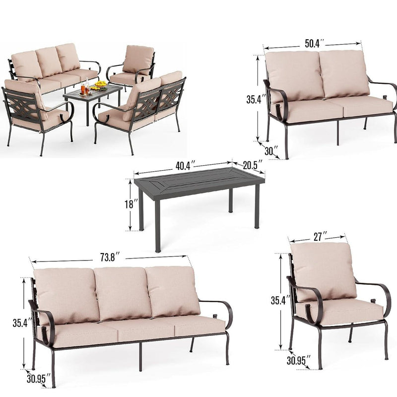 Phi Villa 7-Seater Outdoor Elegant Sofa Set With Love Seat & Metal Coffee Table