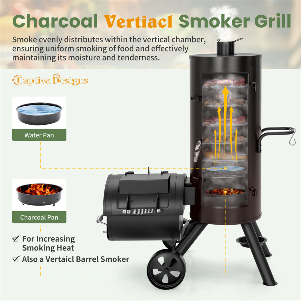 Domestic Vertical Charcoal Offset Smoker Grill | Captiva Designs