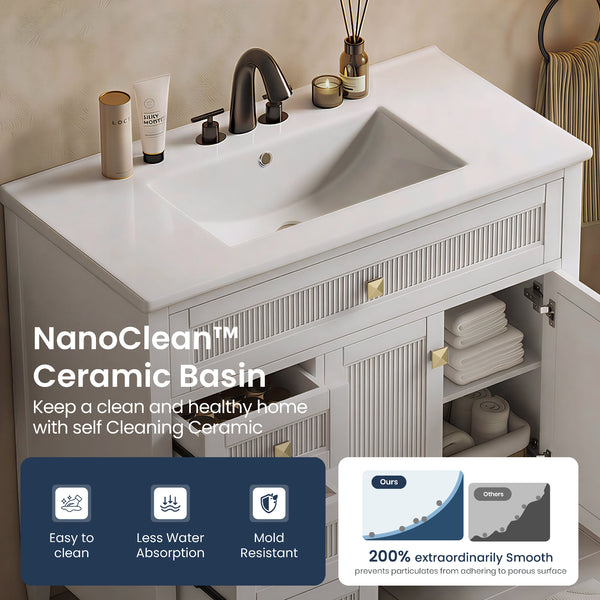 24"/36" Solid Wood Single Bathroom Vanity with Ceramic Top