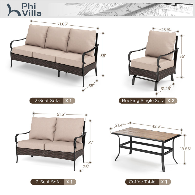 PHI VILLA 7-Seat Extra Large Outdoor Patio Conversation  Sofa Sets with Loveseat