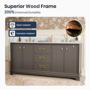 Modern Fully Assembled Double Sink Bathroom Vanity with Marble Top