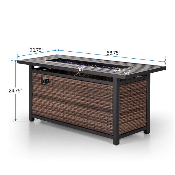 56'' 50,000 BTU Outdoor Wicker and Steel Rectangle Gas Fire Pit Table