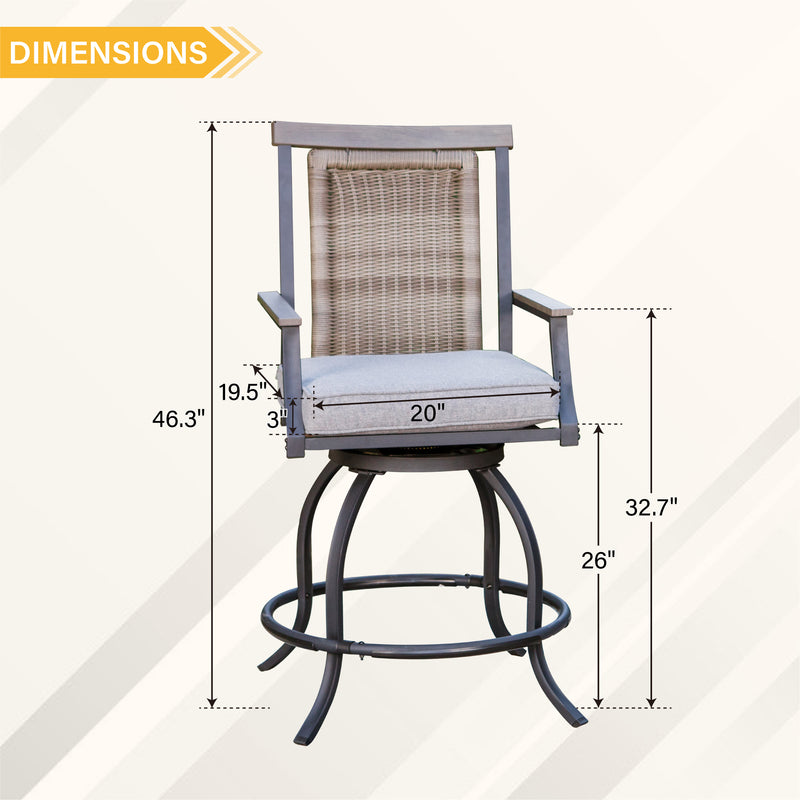 PHI VILLA Outdoor Swivel Bar Stools with Rattan Backrest