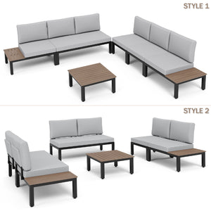 6 Seater Outdoor Couch Modern L-Shaped Sectional Sofa Set