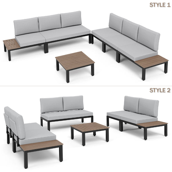 6 Seater Outdoor Couch Modern L-Shaped Sectional Sofa Set