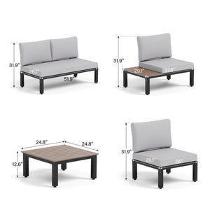 6 Seater Outdoor Couch Modern L-Shaped Sectional Sofa Set