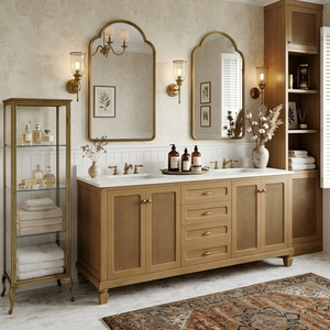 Modern Freestanding Bathroom Vanity with Solid Wood Cabinet and Stone Countertop
