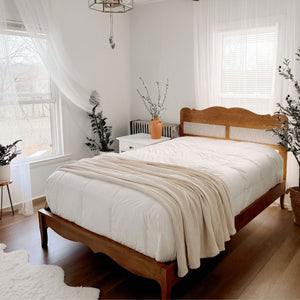 Classic Style Wooden Bed Frame with Rattan Headboard